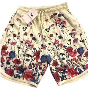 Walter Mitty NEW Floral‎ Mesh Basketball Shorts unisex Medium- Cream Red Blue